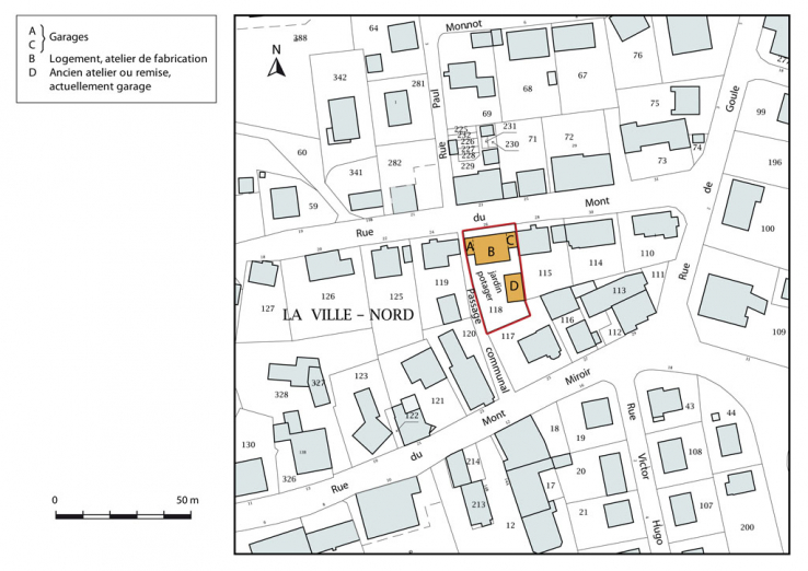 Plan-masse et de situation. Extrait du plan cadastral, 2015, section AB. © Région Bourgogne-Franche-Comté, Inventaire du patrimoine