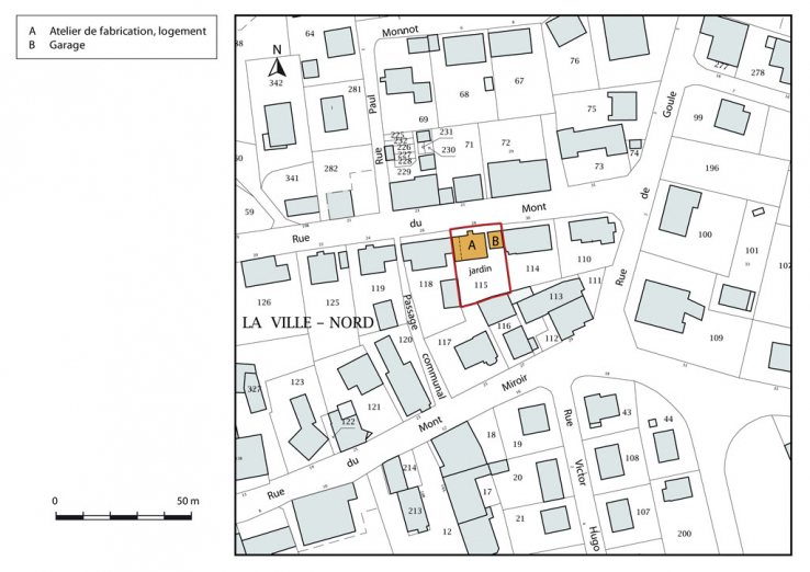 Plan-masse et de situation. Extrait du plan cadastral, 2015, section AB. © Région Bourgogne-Franche-Comté, Inventaire du patrimoine