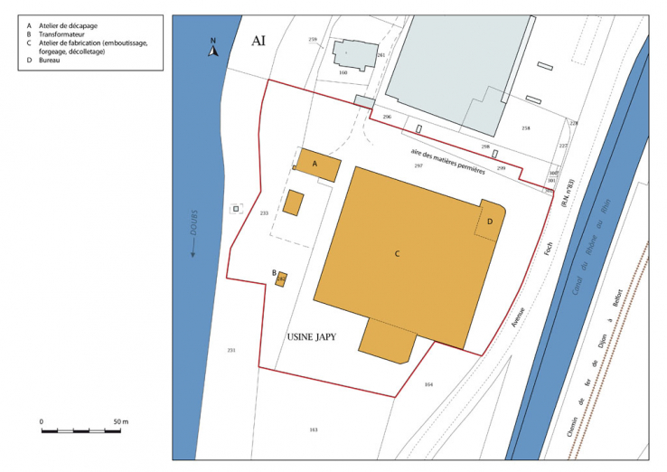 Plan-masse et de situation. Extrait du plan cadastral, 2015, section AI. © Région Bourgogne-Franche-Comté, Inventaire du patrimoine
