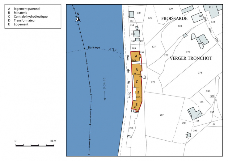 Plan-masse et de situation. Extrait du plan cadastral, 2015, section D. © Région Bourgogne-Franche-Comté, Inventaire du patrimoine