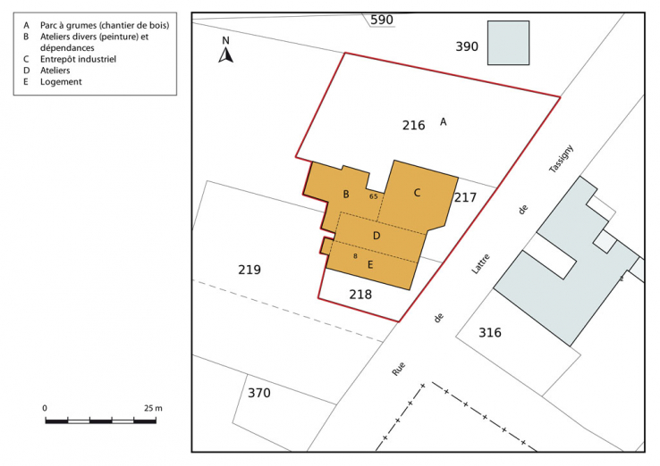 Plan-masse et de situation. Extrait du plan cadastral, 2015, section B. © Région Bourgogne-Franche-Comté, Inventaire du patrimoine