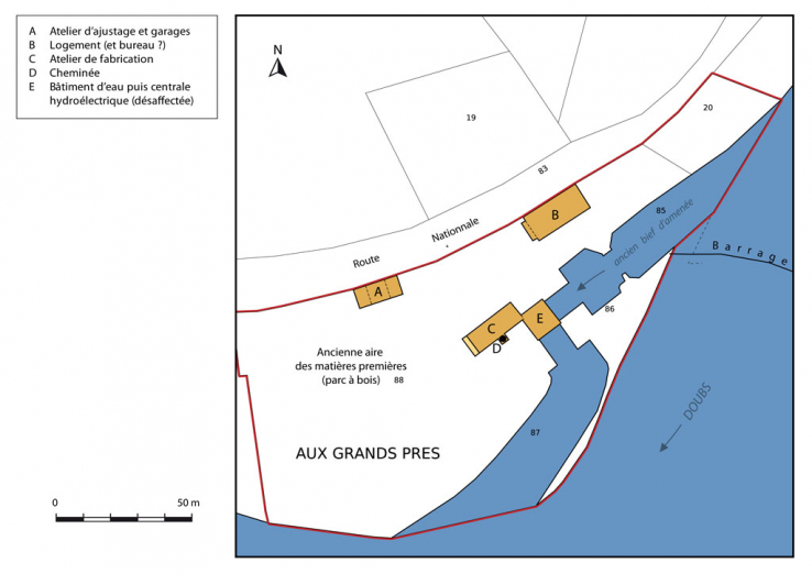 Plan-masse et de situation. Extrait du plan cadastral, 2015, section AD. © Région Bourgogne-Franche-Comté, Inventaire du patrimoine