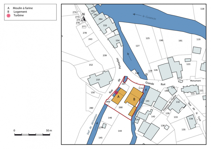 Plan-masse et de situation. Extrait du plan cadastral, 2015, section AB. © Région Bourgogne-Franche-Comté, Inventaire du patrimoine