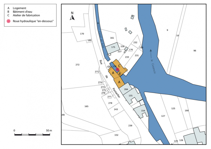 Plan-masse et de situation. Extrait du plan cadastral, 2015, section AB. © Région Bourgogne-Franche-Comté, Inventaire du patrimoine