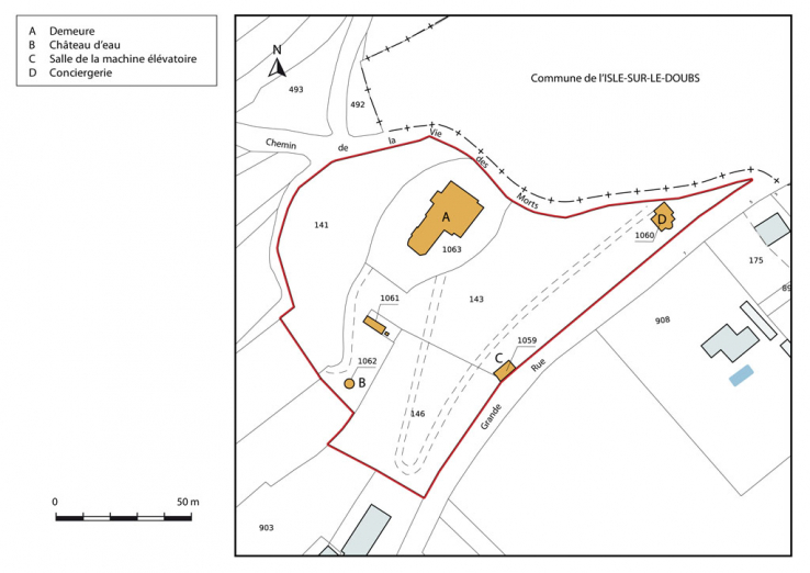 Plan-masse et de situation. Extrait du plan cadastral, 2015, section B. © Région Bourgogne-Franche-Comté, Inventaire du patrimoine