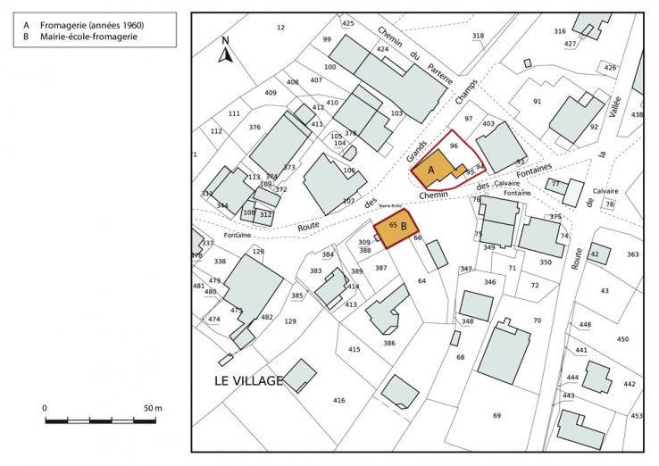 Plan-masse et de situation. Extrait du plan cadastral, 2015, section B. © Région Bourgogne-Franche-Comté, Inventaire du patrimoine