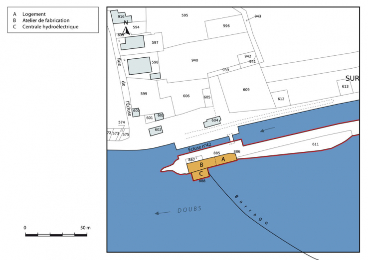 Plan-masse et de situation. Extrait du plan cadastral, 2015, section A. © Région Bourgogne-Franche-Comté, Inventaire du patrimoine