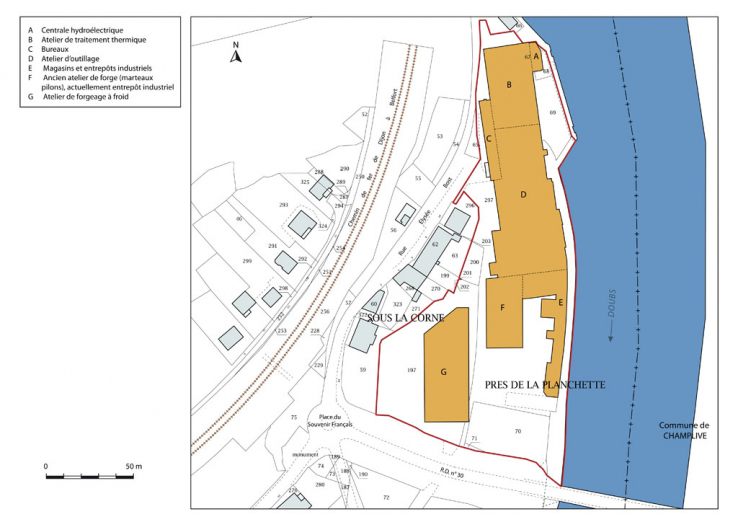 Plan-masse et de situation. Extrait du plan cadastral, 2015, section AB. © Région Bourgogne-Franche-Comté, Inventaire du patrimoine