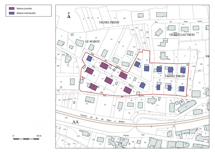 Plan-masse et de situation. Extrait du plan cadastral, 2015, section AA. © Région Bourgogne-Franche-Comté, Inventaire du patrimoine
