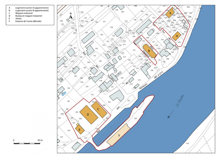 Plan-masse et de situation. Extrait du plan cadastral, 2015, section D. © Région Bourgogne-Franche-Comté, Inventaire du patrimoine