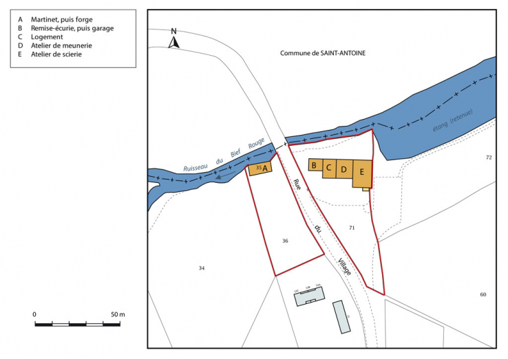 Plan-masse et de situation. Extrait du plan cadastral, 2015, section AE. © Région Bourgogne-Franche-Comté, Inventaire du patrimoine
