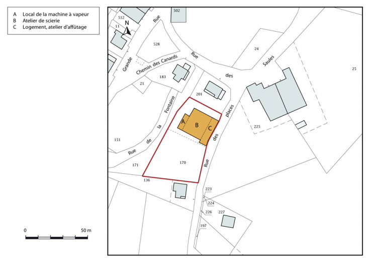 Plan-masse et de situation. Extrait du plan cadastral, 2015, section ZB. © Région Bourgogne-Franche-Comté, Inventaire du patrimoine