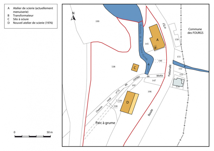 Plan-masse et de situation. Extrait du plan cadastral, 2015, section D. © Région Bourgogne-Franche-Comté, Inventaire du patrimoine