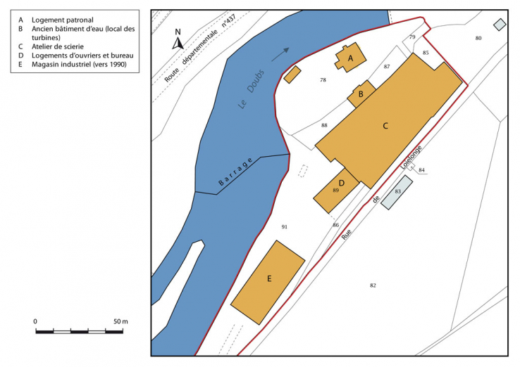 Plan-masse et de situation. Extrait du plan cadastral, 2015, section AB. © Région Bourgogne-Franche-Comté, Inventaire du patrimoine