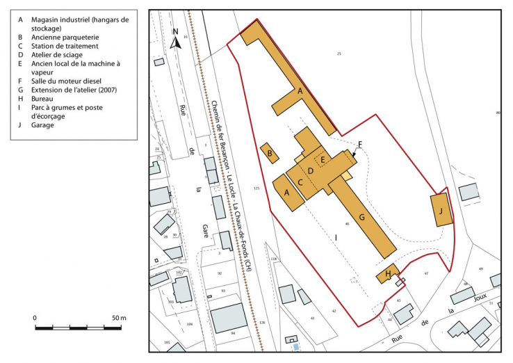 Plan-masse et de situation. Extrait du plan cadastral, 2015, section AE. © Région Bourgogne-Franche-Comté, Inventaire du patrimoine
