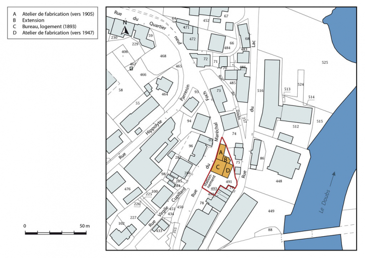 Plan-masse et de situation, avec datation. © Région Bourgogne-Franche-Comté, Inventaire du patrimoine Plan-masse et de situation, avec datation. © Région Bourgogne-Franche-Comté, Inventaire du patrimoine