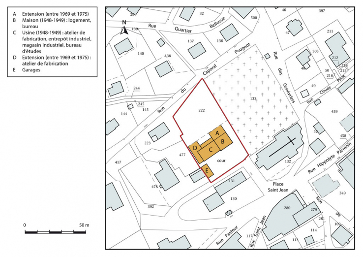 Plan-masse et de situation, avec datation. © Région Bourgogne-Franche-Comté, Inventaire du patrimoine
