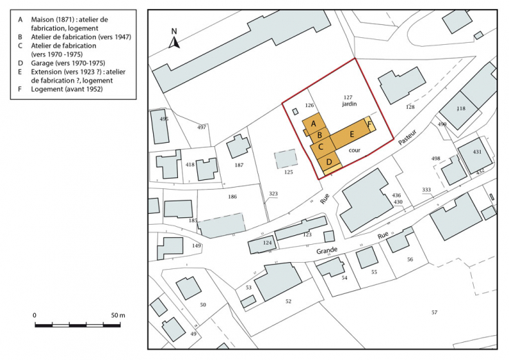 Plan-masse et de situation, avec datation. © Région Bourgogne-Franche-Comté, Inventaire du patrimoine Plan-masse et de situation, avec datation. © Région Bourgogne-Franche-Comté, Inventaire du patrimoine