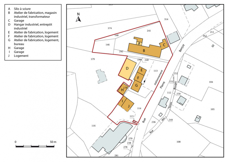 Plan-masse et de situation du site d'origine (rue Pierre Berçot). © Région Bourgogne-Franche-Comté, Inventaire du patrimoine