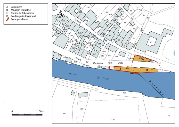 Plan-masse et de situation. Extrait du plan cadastral, 2016, section AB. © Région Bourgogne-Franche-Comté, Inventaire du patrimoine