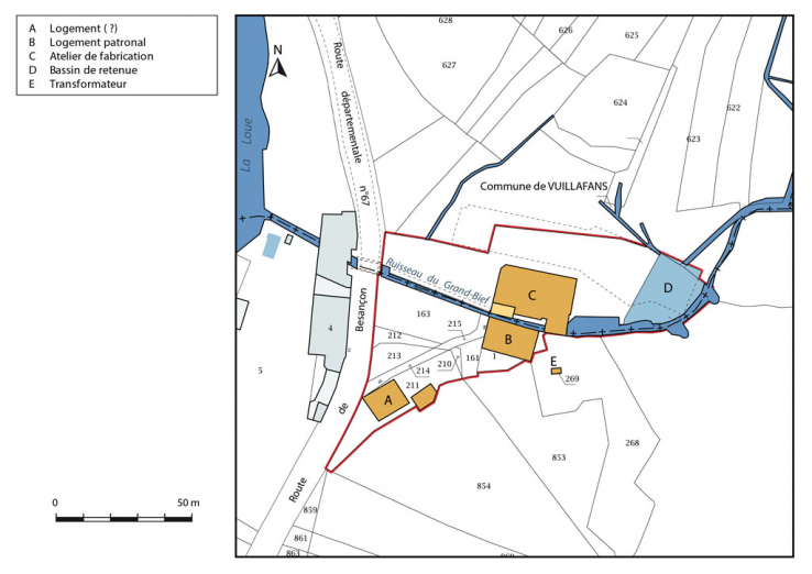 Plan-masse et de situation. Extrait du plan cadastral, 2016, section AB. © Région Bourgogne-Franche-Comté, Inventaire du patrimoine Plan-masse et de situation. Extrait du plan cadastral, 2016, section AB. © Région Bourgogne-Franche-Comté, Inventaire du patrimoine