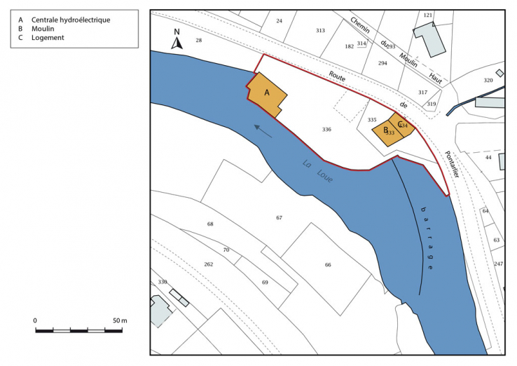 Plan-masse et de situation. Extrait du plan cadastral, 2016, section AC. © Région Bourgogne-Franche-Comté, Inventaire du patrimoine Plan-masse et de situation. Extrait du plan cadastral, 2016, section AC. © Région Bourgogne-Franche-Comté, Inventaire du patrimoine