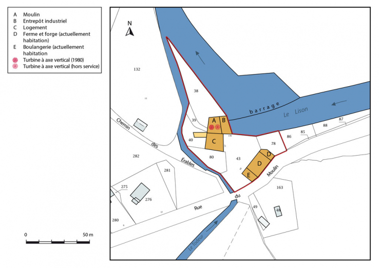 Plan-masse et de situation. Extrait du plan cadastral, 2016, section ZB. © Région Bourgogne-Franche-Comté, Inventaire du patrimoine