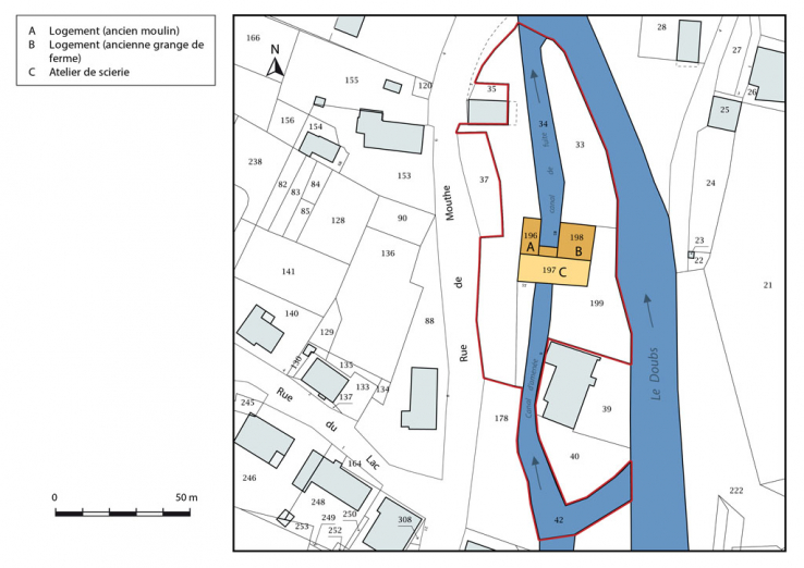 Plan-masse et de situation. Extrait du plan cadastral, 2016, section AC. © Région Bourgogne-Franche-Comté, Inventaire du patrimoine
