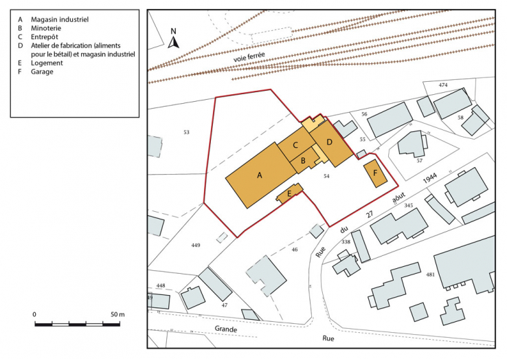 Plan-masse et de situation. Extrait du plan cadastral, 2016, section AH. © Région Bourgogne-Franche-Comté, Inventaire du patrimoine