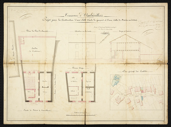 Projet pour la construction d'une salle d'école des garçons et d'une salle de mairie. © Région Bourgogne-Franche-Comté, Inventaire du patrimoine
