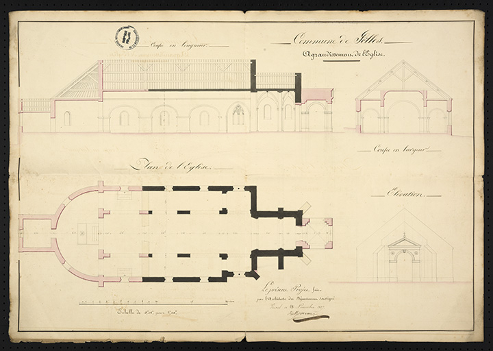 Plan de l'agrandissement de l'église (1827). © Région Bourgogne-Franche-Comté, Inventaire du patrimoine