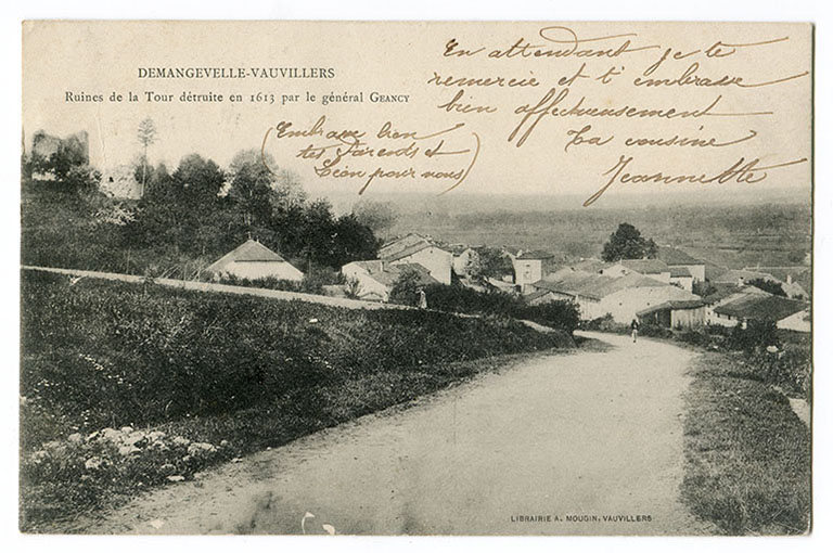 Demangevelle-Vauvillers. Ruines de la tour détruite en 1613 par le général Geancy." Carte postale.  © Région Bourgogne-Franche-Comté, Inventaire du patrimoine