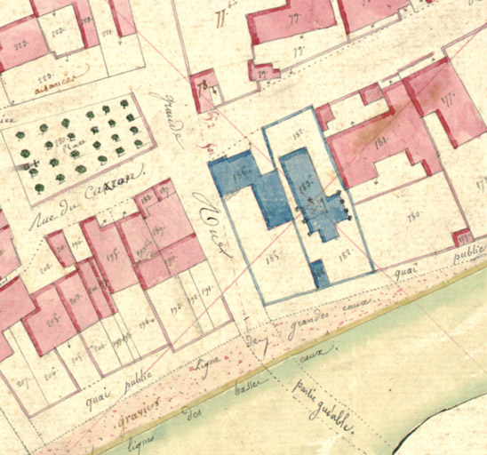 Détail de la feuille 1 du cadastre de 1819 montrant l'église sur les parcelles 182 et 183. © Région Bourgogne-Franche-Comté, Inventaire du patrimoine Détail de la feuille 1 du cadastre de 1819 montrant l'église sur les parcelles 182 et 183. © Région Bourgogne-Franche-Comté, Inventaire du patrimoine