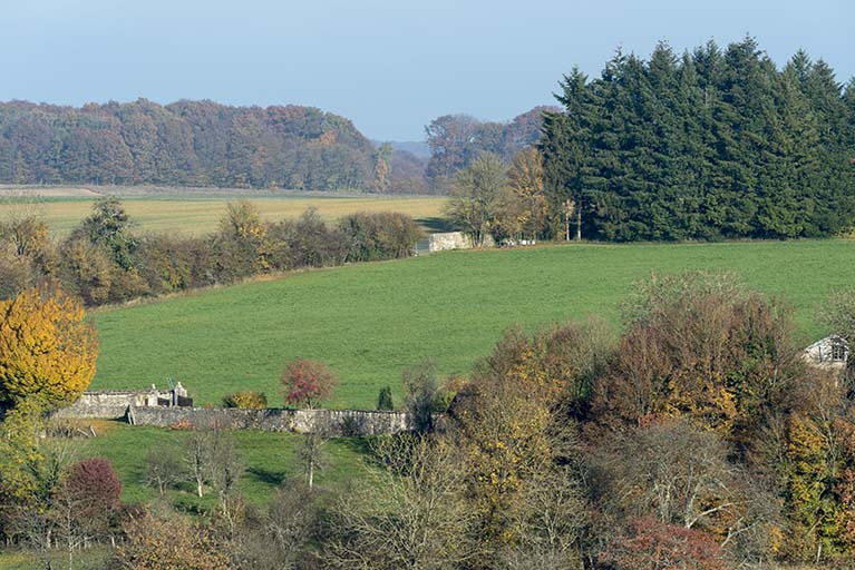 Vue générale du site de l'ancien couvent de minimes,  depuis la terrasse du château. © Région Bourgogne-Franche-Comté, Inventaire du patrimoine Vue générale du site de l'ancien couvent de minimes,  depuis la terrasse du château. © Région Bourgogne-Franche-Comté, Inventaire du patrimoine