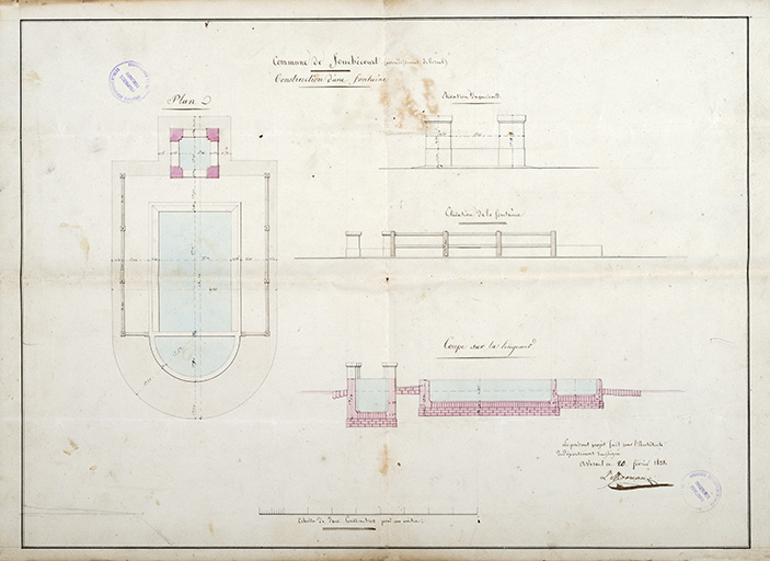 Projet pour la construction d'un lavoir (1828). © Région Bourgogne-Franche-Comté, Inventaire du patrimoine