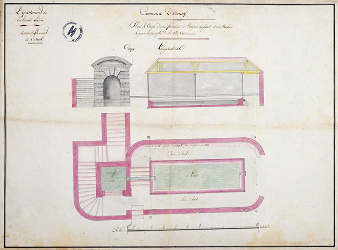 Projet de construction de la fontaine-lavoir en bord de Saône (1821). © Région Bourgogne-Franche-Comté, Inventaire du patrimoine Projet de construction de la fontaine-lavoir en bord de Saône (1821). © Région Bourgogne-Franche-Comté, Inventaire du patrimoine