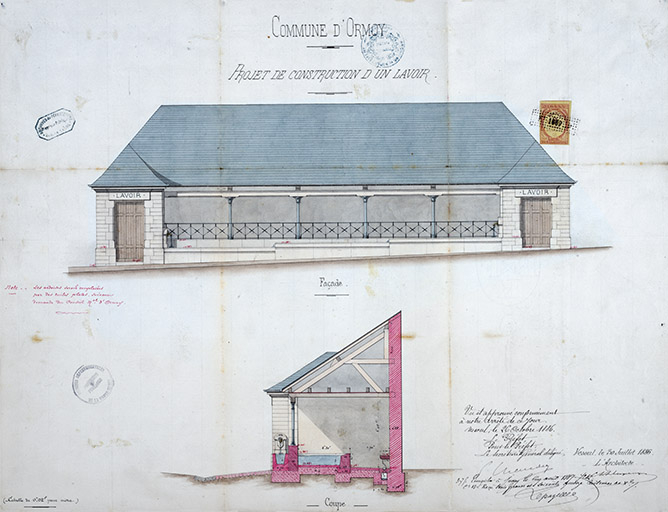 Projet pour le lavoir rue des Vignes (1886). © Région Bourgogne-Franche-Comté, Inventaire du patrimoine Projet pour le lavoir rue des Vignes (1886). © Région Bourgogne-Franche-Comté, Inventaire du patrimoine