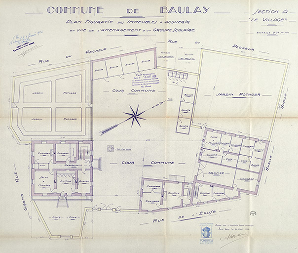 Plan des immeubles à acquérir pour la construction du nouveau groupe scolaire, 1935 © Région Bourgogne-Franche-Comté, Inventaire du patrimoine