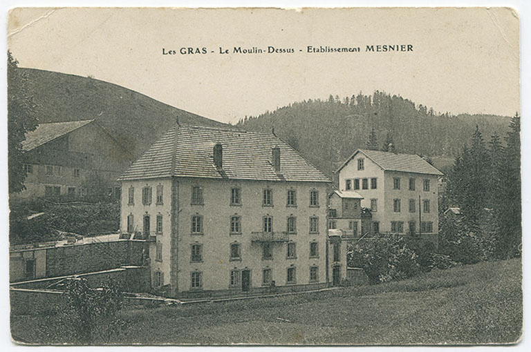 Les Gras - Le Moulin-Dessus - Etablissement Mesnier [vue d'ensemble, depuis le nord], 1er quart 20e siècle [entre 1908 et 1912]. © Région Bourgogne-Franche-Comté, Inventaire du patrimoine