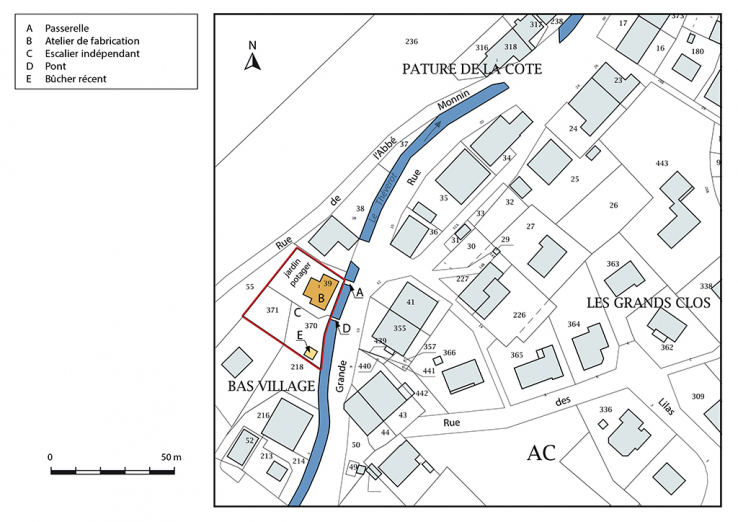 Plan-masse et de situation. Extrait du plan cadastral, 2017, section AC, 1/1 000. © Région Bourgogne-Franche-Comté, Inventaire du patrimoine Plan-masse et de situation. Extrait du plan cadastral, 2017, section AC, 1/1 000. © Région Bourgogne-Franche-Comté, Inventaire du patrimoine