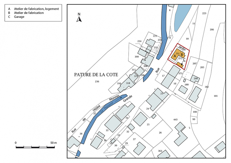 Plan-masse et de situation. Extrait du plan cadastral, 2017, section AC, 1/1 000. © Région Bourgogne-Franche-Comté, Inventaire du patrimoine