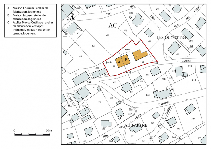 Plan-masse et de situation. Extrait du plan cadastral, 2017, section AC, 1/1 000. © Région Bourgogne-Franche-Comté, Inventaire du patrimoine Plan-masse et de situation. Extrait du plan cadastral, 2017, section AC, 1/1 000. © Région Bourgogne-Franche-Comté, Inventaire du patrimoine