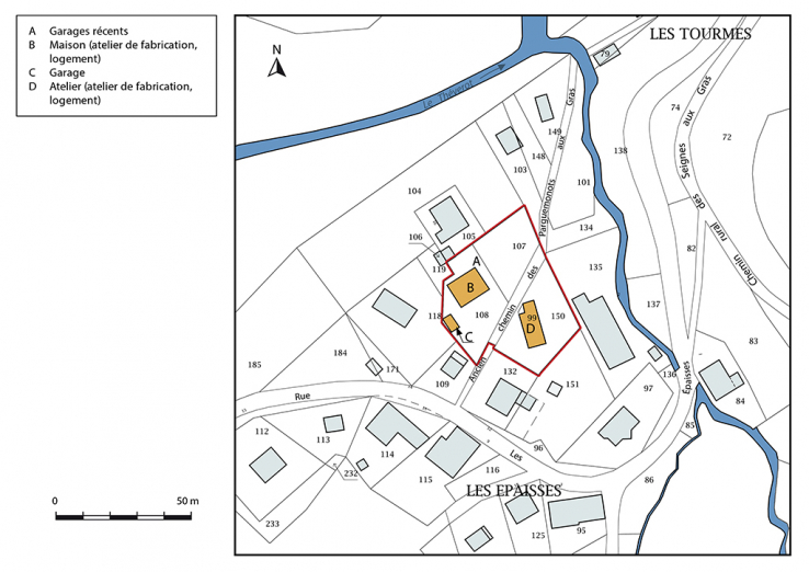 Plan-masse et de situation. Extrait du plan cadastral, 2017, section AB, 1/1 000. © Région Bourgogne-Franche-Comté, Inventaire du patrimoine