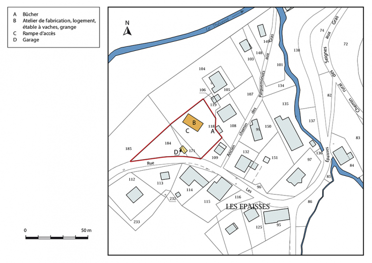 Plan-masse et de situation. Extrait du plan cadastral, 2017, section AB, 1/1 000. © Région Bourgogne-Franche-Comté, Inventaire du patrimoine Plan-masse et de situation. Extrait du plan cadastral, 2017, section AB, 1/1 000. © Région Bourgogne-Franche-Comté, Inventaire du patrimoine