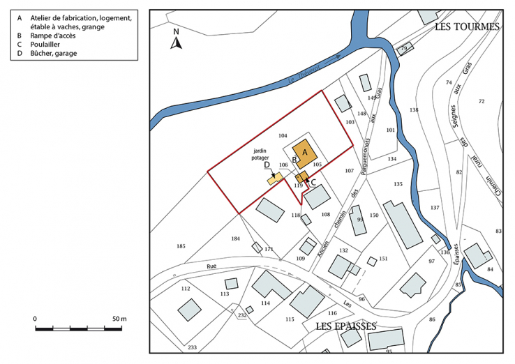 Plan-masse et de situation. Extrait du plan cadastral, 2017, section AB, 1/1 000. © Région Bourgogne-Franche-Comté, Inventaire du patrimoine Plan-masse et de situation. Extrait du plan cadastral, 2017, section AB, 1/1 000. © Région Bourgogne-Franche-Comté, Inventaire du patrimoine
