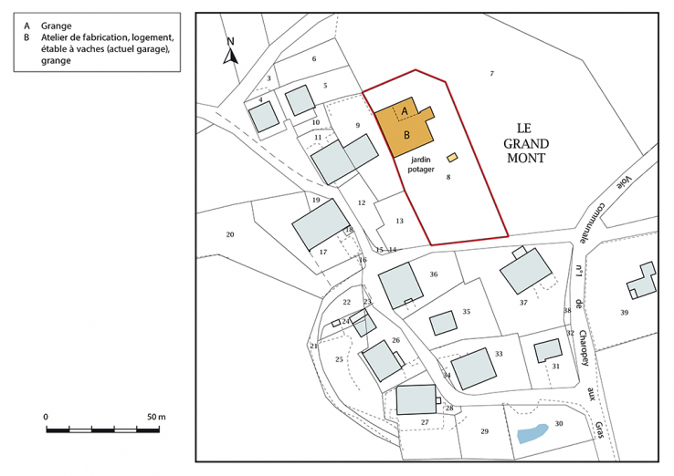 Plan-masse et de situation. Extrait du plan cadastral, 2017, section AD, 1/1 000. © Région Bourgogne-Franche-Comté, Inventaire du patrimoine Plan-masse et de situation. Extrait du plan cadastral, 2017, section AD, 1/1 000. © Région Bourgogne-Franche-Comté, Inventaire du patrimoine