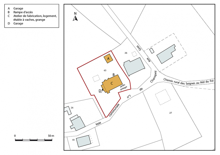 Plan-masse et de situation. Extrait du plan cadastral, 2017, section ZI, 1/1 000. © Région Bourgogne-Franche-Comté, Inventaire du patrimoine Plan-masse et de situation. Extrait du plan cadastral, 2017, section ZI, 1/1 000. © Région Bourgogne-Franche-Comté, Inventaire du patrimoine