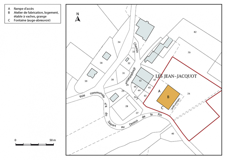 Plan-masse et de situation. Extrait du plan cadastral, 2017, section ZB, 1/1 000. © Région Bourgogne-Franche-Comté, Inventaire du patrimoine
