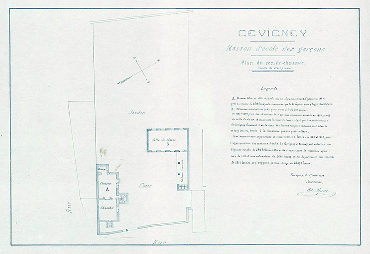 Plan de l'école réalisé en 1888. © Archives départementales de la Haute-Saône Plan de l'école réalisé en 1888. © Archives départementales de la Haute-Saône