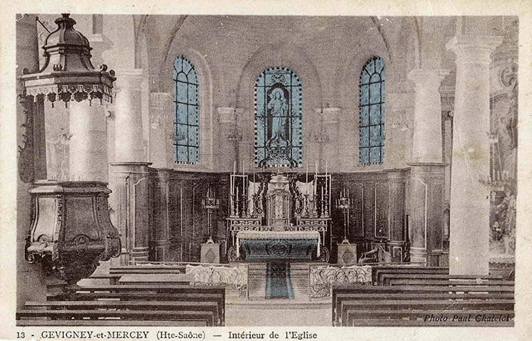 Intérieur de l'église, carte postale. © Commune de Gevigney-et-Mercey Intérieur de l'église, carte postale. © Commune de Gevigney-et-Mercey
